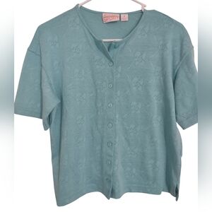 Vintage 90s Jaclyn Smith Sport Floral Teal Cardigan Small Made In The USA Preppy